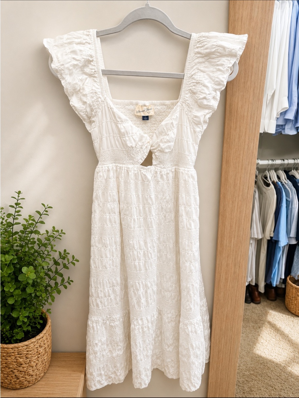 Universal Thread White Eyelet Midi Dress with Ruffle Sleeves
